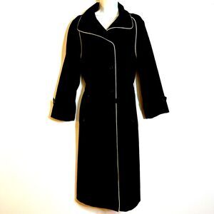 Vintage Forecaster of Boston Black Tan Trim Mod Trench Coat Jacket Women's 11 12